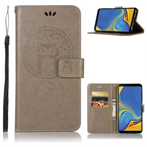 Intricate Embossing Owl Campanula Leather Wallet Case for Samsung Galaxy A9 (2018) / A9 Star Pro / A9s - Grey