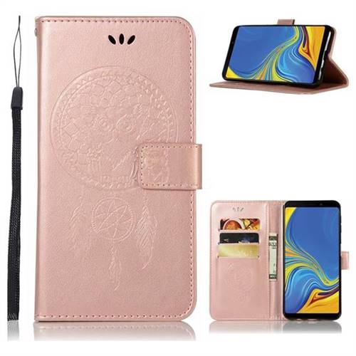 Intricate Embossing Owl Campanula Leather Wallet Case for Samsung Galaxy A9 (2018) / A9 Star Pro / A9s - Rose Gold