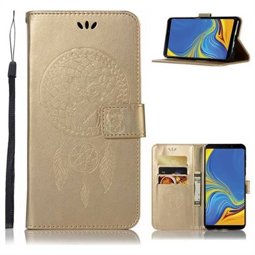 Intricate Embossing Owl Campanula Leather Wallet Case for Samsung Galaxy A9 (2018) / A9 Star Pro / A9s - Champagne