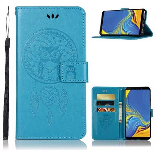 Intricate Embossing Owl Campanula Leather Wallet Case for Samsung Galaxy A9 (2018) / A9 Star Pro / A9s - Blue