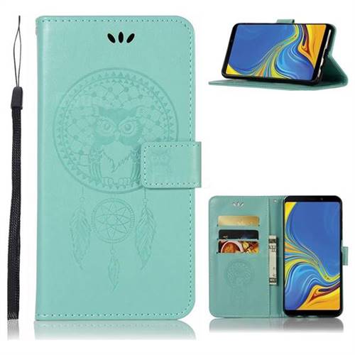 Intricate Embossing Owl Campanula Leather Wallet Case for Samsung Galaxy A9 (2018) / A9 Star Pro / A9s - Green