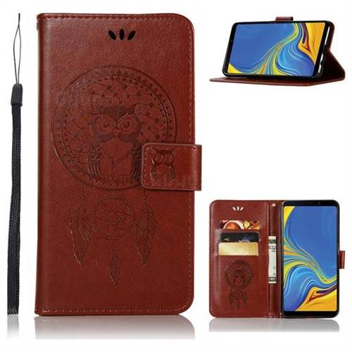 Intricate Embossing Owl Campanula Leather Wallet Case for Samsung Galaxy A9 (2018) / A9 Star Pro / A9s - Brown