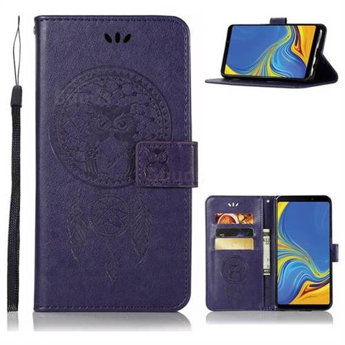 Intricate Embossing Owl Campanula Leather Wallet Case for Samsung Galaxy A9 (2018) / A9 Star Pro / A9s - Purple