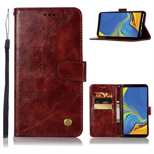 Luxury Retro Leather Wallet Case for Samsung Galaxy A9 (2018) / A9 Star Pro / A9s - Wine Red