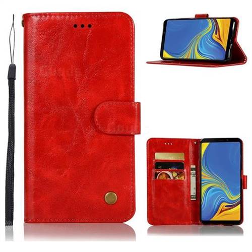 Luxury Retro Leather Wallet Case for Samsung Galaxy A9 (2018) / A9 Star Pro / A9s - Red