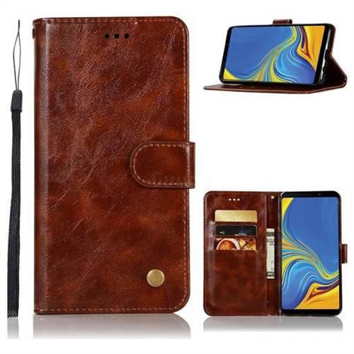 Luxury Retro Leather Wallet Case for Samsung Galaxy A9 (2018) / A9 Star Pro / A9s - Brown