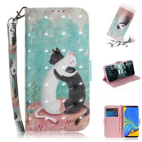 Black and White Cat 3D Painted Leather Wallet Phone Case for Samsung Galaxy A9 (2018) / A9 Star Pro / A9s