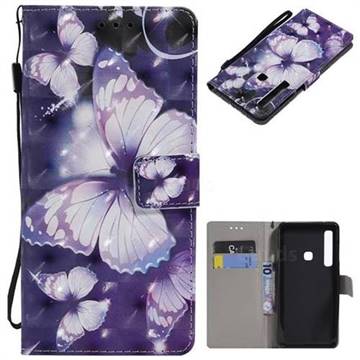 Violet butterfly 3D Painted Leather Wallet Case for Samsung Galaxy A9 (2018) / A9 Star Pro / A9s