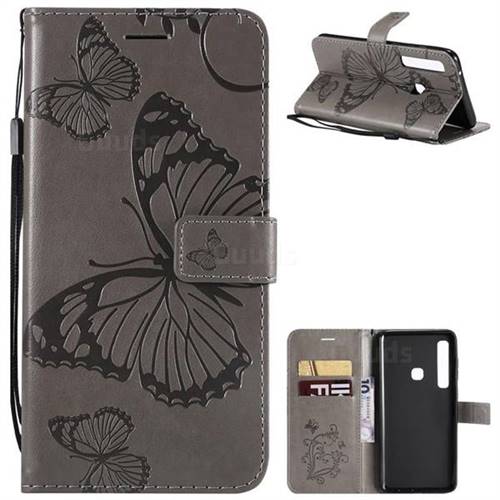 Embossing 3D Butterfly Leather Wallet Case for Samsung Galaxy A9 (2018) / A9 Star Pro / A9s - Gray