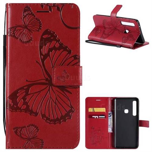Embossing 3D Butterfly Leather Wallet Case for Samsung Galaxy A9 (2018) / A9 Star Pro / A9s - Red