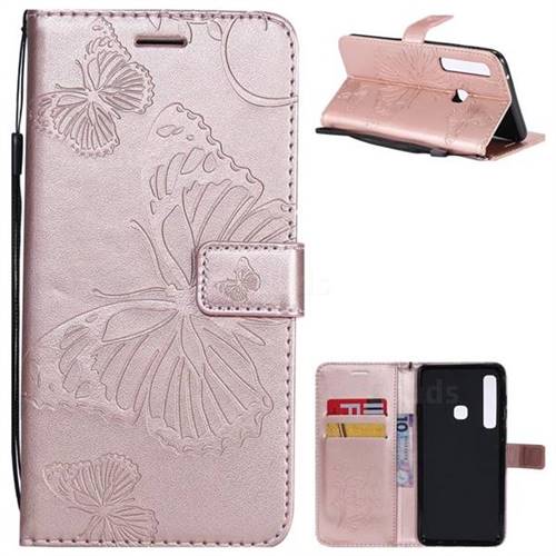 Embossing 3D Butterfly Leather Wallet Case for Samsung Galaxy A9 (2018) / A9 Star Pro / A9s - Rose Gold