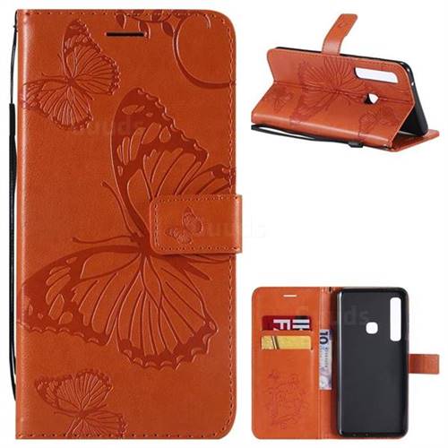 Embossing 3D Butterfly Leather Wallet Case for Samsung Galaxy A9 (2018) / A9 Star Pro / A9s - Orange