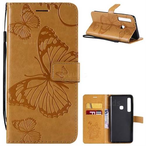Embossing 3D Butterfly Leather Wallet Case for Samsung Galaxy A9 (2018) / A9 Star Pro / A9s - Yellow