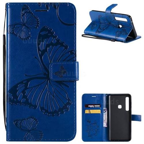 Embossing 3D Butterfly Leather Wallet Case for Samsung Galaxy A9 (2018) / A9 Star Pro / A9s - Blue