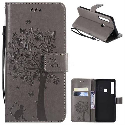 Embossing Butterfly Tree Leather Wallet Case for Samsung Galaxy A9 (2018) / A9 Star Pro / A9s - Grey
