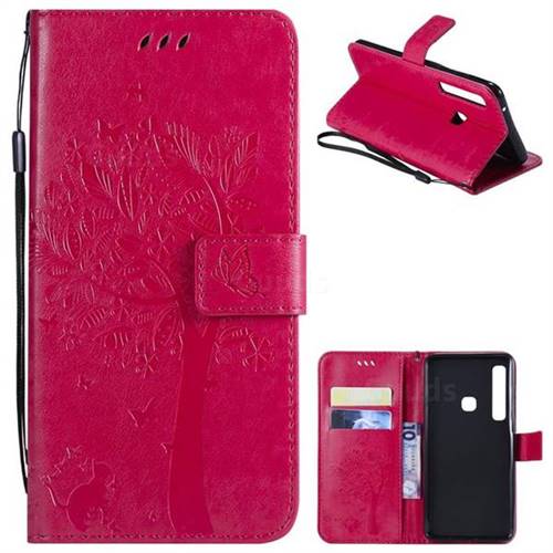 Embossing Butterfly Tree Leather Wallet Case for Samsung Galaxy A9 (2018) / A9 Star Pro / A9s - Rose