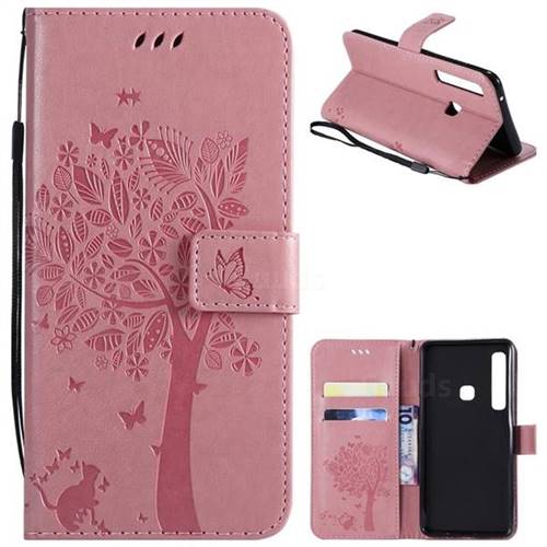 Embossing Butterfly Tree Leather Wallet Case for Samsung Galaxy A9 (2018) / A9 Star Pro / A9s - Pink