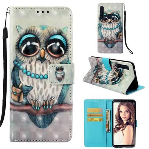 Sweet Gray Owl 3D Painted Leather Wallet Case for Samsung Galaxy A9 (2018) / A9 Star Pro / A9s