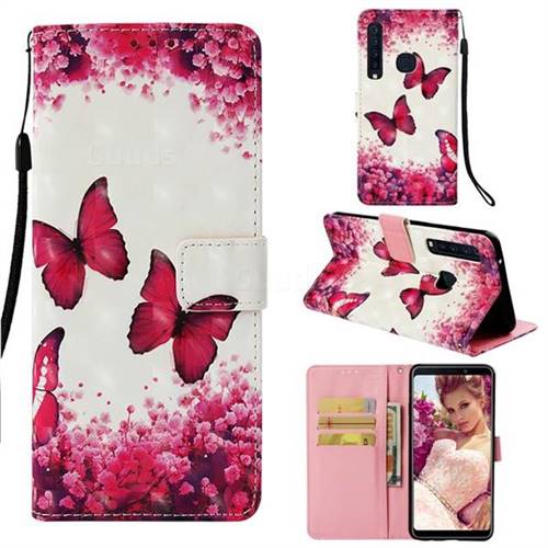 Rose Butterfly 3D Painted Leather Wallet Case for Samsung Galaxy A9 (2018) / A9 Star Pro / A9s