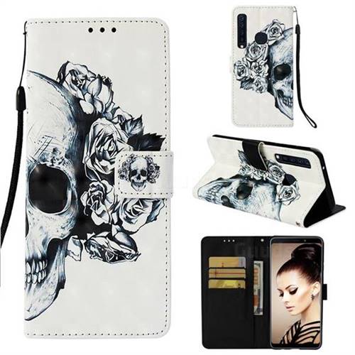 Skull Flower 3D Painted Leather Wallet Case for Samsung Galaxy A9 (2018) / A9 Star Pro / A9s