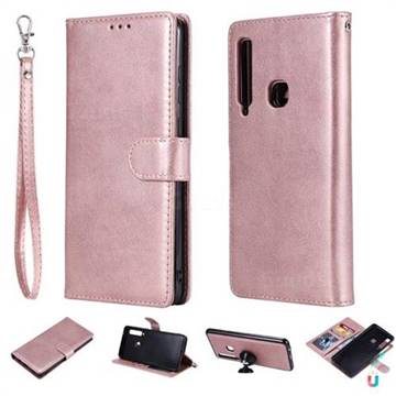 Retro Greek Detachable Magnetic PU Leather Wallet Phone Case for Samsung Galaxy A9 (2018) / A9 Star Pro / A9s - Rose Gold