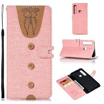 Ladies Bow Clothes Pattern Leather Wallet Phone Case for Samsung Galaxy A9 (2018) / A9 Star Pro / A9s - Pink