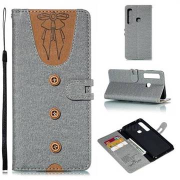 Ladies Bow Clothes Pattern Leather Wallet Phone Case for Samsung Galaxy A9 (2018) / A9 Star Pro / A9s - Gray