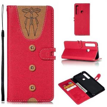 Ladies Bow Clothes Pattern Leather Wallet Phone Case for Samsung Galaxy A9 (2018) / A9 Star Pro / A9s - Red