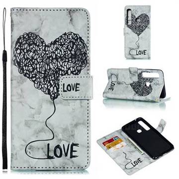 Marble Heart PU Leather Wallet Phone Case for Samsung Galaxy A9 (2018) / A9 Star Pro / A9s - Black