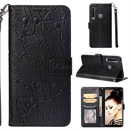 Embossing Fireworks Elephant Leather Wallet Case for Samsung Galaxy A9 (2018) / A9 Star Pro / A9s - Black