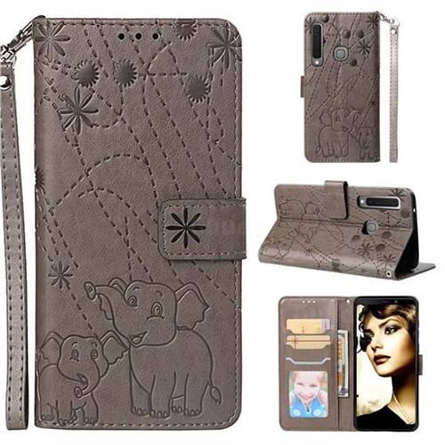 Embossing Fireworks Elephant Leather Wallet Case for Samsung Galaxy A9 (2018) / A9 Star Pro / A9s - Gray