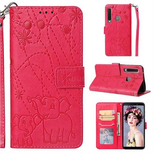 Embossing Fireworks Elephant Leather Wallet Case for Samsung Galaxy A9 (2018) / A9 Star Pro / A9s - Red