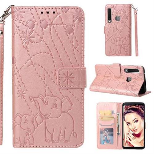 Embossing Fireworks Elephant Leather Wallet Case for Samsung Galaxy A9 (2018) / A9 Star Pro / A9s - Rose Gold