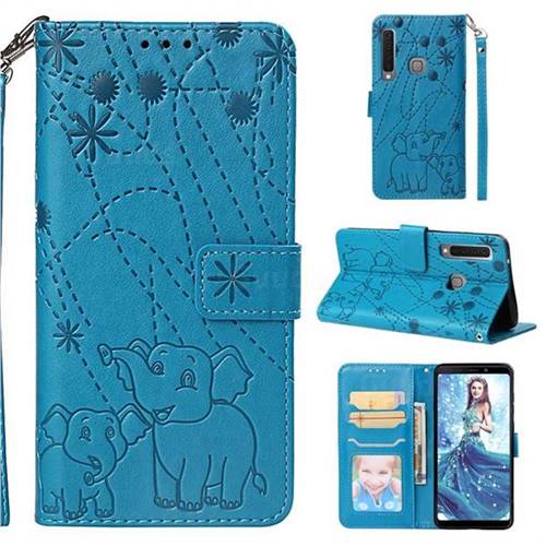 Embossing Fireworks Elephant Leather Wallet Case for Samsung Galaxy A9 (2018) / A9 Star Pro / A9s - Blue