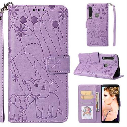 Embossing Fireworks Elephant Leather Wallet Case for Samsung Galaxy A9 (2018) / A9 Star Pro / A9s - Purple