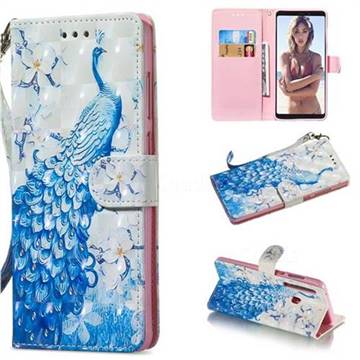 Blue Peacock 3D Painted Leather Wallet Phone Case for Samsung Galaxy A9 (2018) / A9 Star Pro / A9s