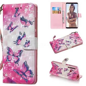 Pink Butterfly 3D Painted Leather Wallet Phone Case for Samsung Galaxy A9 (2018) / A9 Star Pro / A9s