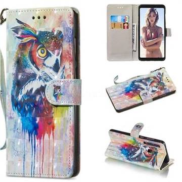 Watercolor Owl 3D Painted Leather Wallet Phone Case for Samsung Galaxy A9 (2018) / A9 Star Pro / A9s