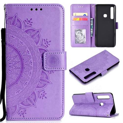 Intricate Embossing Datura Leather Wallet Case for Samsung Galaxy A9 (2018) / A9 Star Pro / A9s - Purple