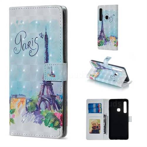 Paris Tower 3D Painted Leather Phone Wallet Case for Samsung Galaxy A9 (2018) / A9 Star Pro / A9s