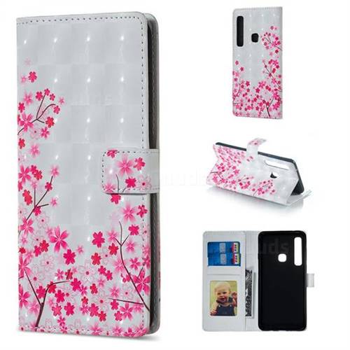 Cherry Blossom 3D Painted Leather Phone Wallet Case for Samsung Galaxy A9 (2018) / A9 Star Pro / A9s