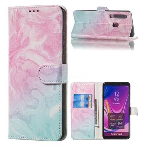 Pink Green Marble PU Leather Wallet Case for Samsung Galaxy A9 (2018) / A9 Star Pro / A9s