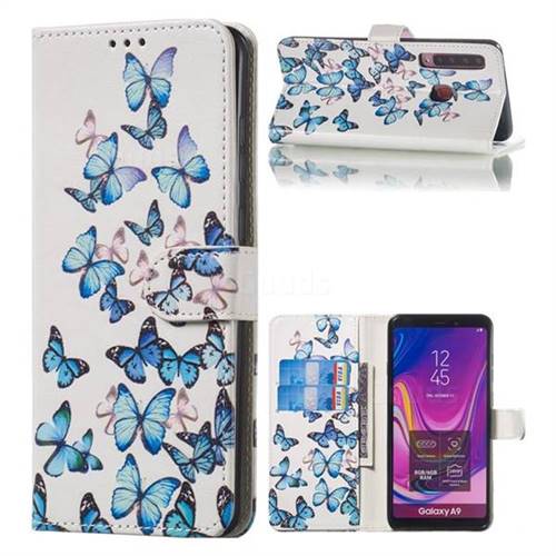 Blue Vivid Butterflies PU Leather Wallet Case for Samsung Galaxy A9 (2018) / A9 Star Pro / A9s