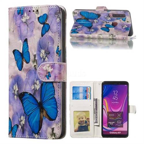 Purple Flowers Butterfly 3D Relief Oil PU Leather Wallet Case for Samsung Galaxy A9 (2018) / A9 Star Pro / A9s