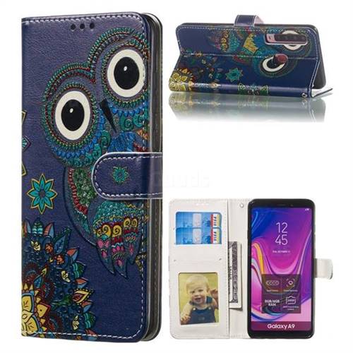 Folk Owl 3D Relief Oil PU Leather Wallet Case for Samsung Galaxy A9 (2018) / A9 Star Pro / A9s