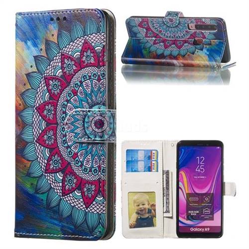 Mandala Flower 3D Relief Oil PU Leather Wallet Case for Samsung Galaxy A9 (2018) / A9 Star Pro / A9s