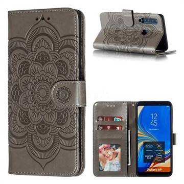 Intricate Embossing Datura Solar Leather Wallet Case for Samsung Galaxy A9 (2018) / A9 Star Pro / A9s - Gray