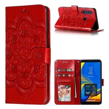 Intricate Embossing Datura Solar Leather Wallet Case for Samsung Galaxy A9 (2018) / A9 Star Pro / A9s - Red