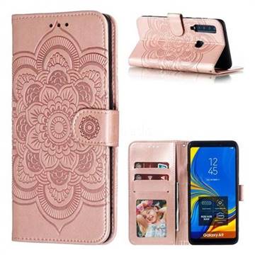 Intricate Embossing Datura Solar Leather Wallet Case for Samsung Galaxy A9 (2018) / A9 Star Pro / A9s - Rose Gold
