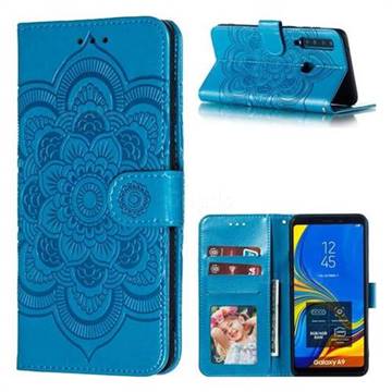 Intricate Embossing Datura Solar Leather Wallet Case for Samsung Galaxy A9 (2018) / A9 Star Pro / A9s - Blue